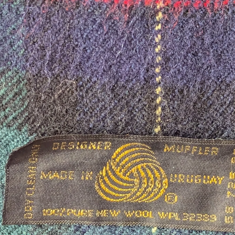 🖤 💙 Vintage Muffler Tartan Clan Scottish Plaid Wool Scarf Woolmark